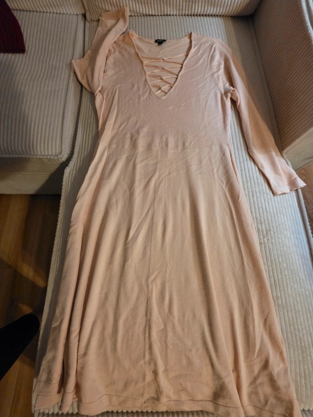 torrid Peach Long Sleeve Lace-Up V-Neck Maxi Dress